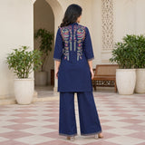 Navy Blue Floral Embroidered Kurta Pant Set