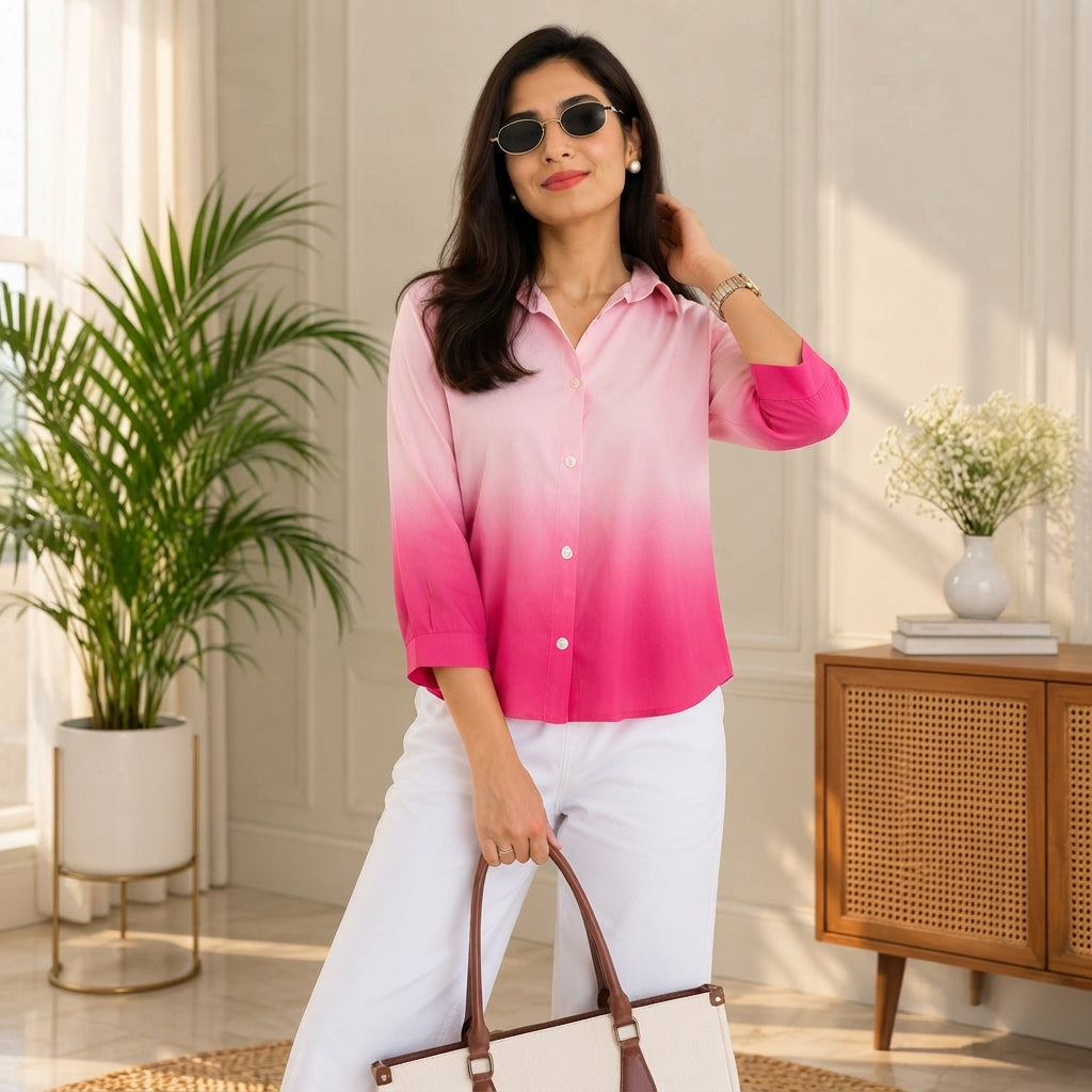 Pink Ombre Cotton Button-Down Shirt