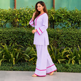 Lavender Purple Kurta Palazzo Set with Pink Lace Detailing for Women