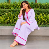 Lavender Purple Kurta Palazzo Set with Pink Lace Detailing for Women