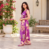 Purple Floral Printed Sleeveless Kurta Pant Set for Women