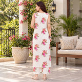 White Pink Floral Printed Sleeveless Kurta Pant Set