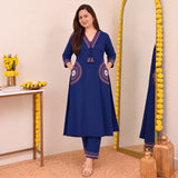 Navy Blue Embroidered Kurta Pant Set with Statement Pocket Detailing
