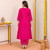 Rani Pink Embroidered Kurta Pant Set with Contrast Detailing