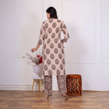 Peach Beige & Brown Floral Printed Kurta Pant Set with Dupatta