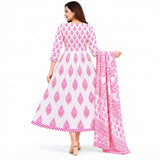 Pink & White Printed Anarkali Suit Set with Matching Dupatta