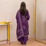 Royal Purple Bandhani Printed Suit Set with Dupatta