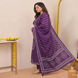 Royal Purple Bandhani Printed Suit Set with Dupatta
