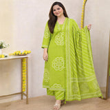 Lime Green Bandhani Printed Suit Set with Dupatta