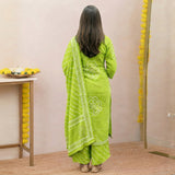 Lime Green Bandhani Printed Suit Set with Dupatta