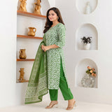 Mehendi Green Printed Kurta Set with Matching Dupatta