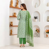 Mehendi Green Printed Kurta Set with Matching Dupatta