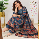 Royal Blue Traditional Printed Kurta Set with Matching Dupatta