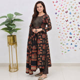 Black & Rust Printed Anarkali Suit Set with Matching Dupatta