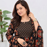 Black & Rust Printed Anarkali Suit Set with Matching Dupatta