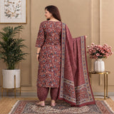 Maroon Floral Printed Kurta Set with Patiala Pants & Dupatta
