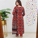 Rust Red Traditional Printed Kurta Set with Dupatta & Matching Pants