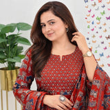 Rust Red Traditional Printed Kurta Set with Dupatta & Matching Pants