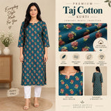 Women’s Teal Blue Floral Printed Straight Kurti