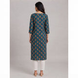 Women’s Teal Blue Floral Printed Straight Kurti