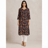 Women’s Navy Blue Floral Printed Straight Kurti