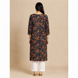 Women’s Navy Blue Floral Printed Straight Kurti