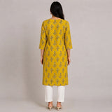 Women’s Mustard Yellow Floral Printed Straight Kurti