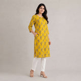 Women’s Mustard Yellow Floral Printed Straight Kurti