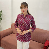 Maroon Paisley Printed Taj Cotton Short Kurti