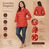 Red Floral Printed Taj Cotton Short Kurti
