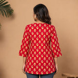 Red Floral Printed Taj Cotton Short Kurti