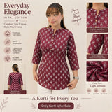 Maroon Paisley Printed Taj Cotton Short Kurti