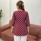 Maroon Paisley Printed Taj Cotton Short Kurti
