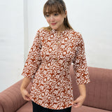 Rust Brown Floral Printed Taj Cotton Short Kurti