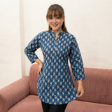 Blue Paisley Printed Taj Cotton Short Kurti