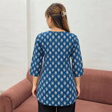 Blue Paisley Printed Taj Cotton Short Kurti