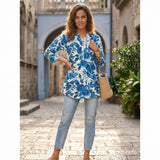 Blue Floral Printed Taj Cotton Short Kurti