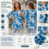 Blue Floral Printed Taj Cotton Short Kurti