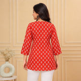 Red Floral Printed Taj Cotton Short Kurti