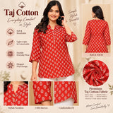 Red Floral Printed Taj Cotton Short Kurti