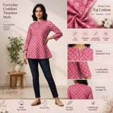 Pink Floral Printed Taj Cotton Short Kurti