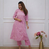 Women’s Pink Chikankari Angrakha Kurta Set with Matching Pants