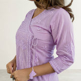 Women’s Lavender Chikankari Angrakha Kurta Set with Matching Pants