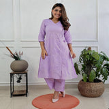 Women’s Lavender Chikankari Angrakha Kurta Set with Matching Pants
