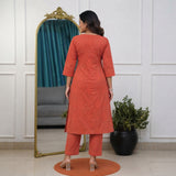 Women’s Peach Chikankari Angrakha Kurta Set with Matching Pants