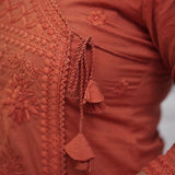 Women’s Peach Chikankari Angrakha Kurta Set with Matching Pants