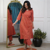 Women’s Peach Chikankari Angrakha Kurta Set with Matching Pants