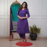Women’s Purple Chikankari Angrakha Kurta Set with Matching Pants
