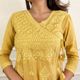 Women’s Yellow Embroidered Angrakha Kurta Set with Pants