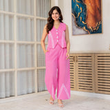 Women’s Pink Embroidered Co-ord Set with Wide-Leg Pants
